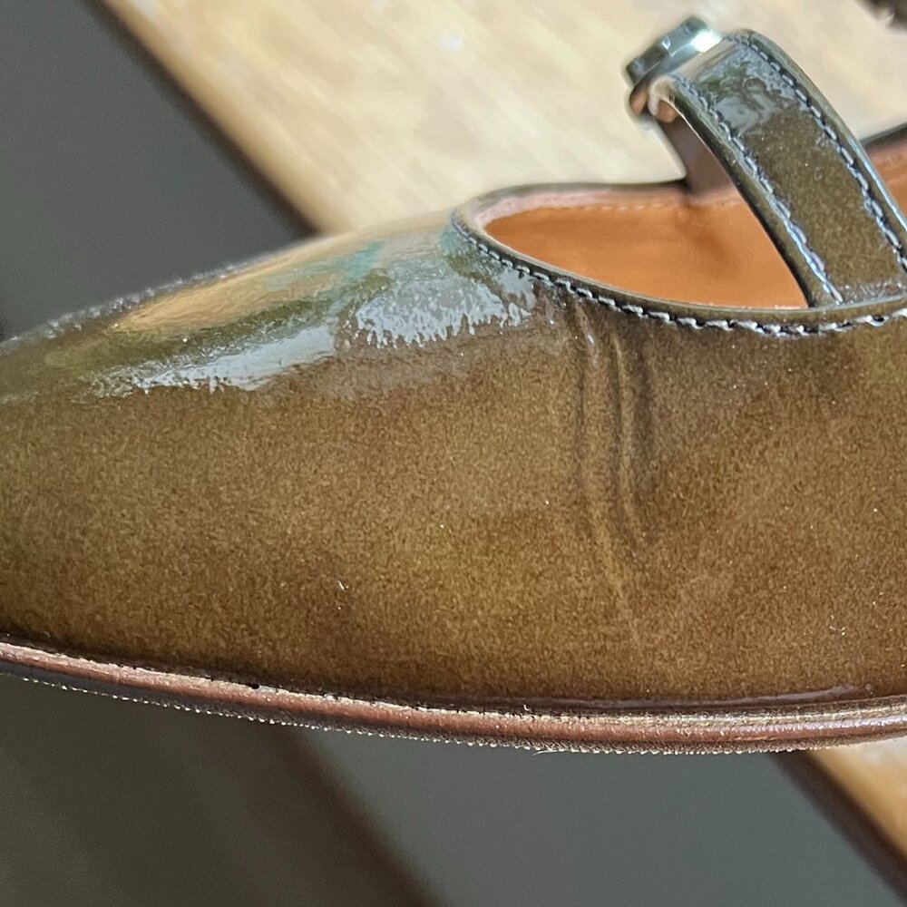 Sezane Olive Green Patent Leather Slingback Heels - Picture 9 of 11
